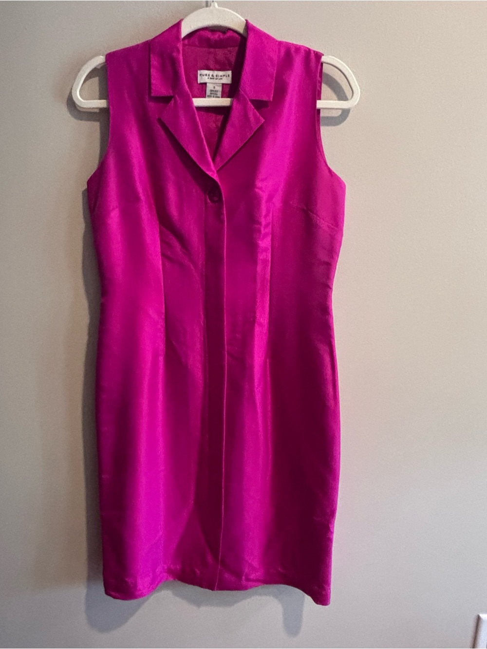 Fuchsia Sleeveless 100% silk sheath dress button front evening, cocktail party